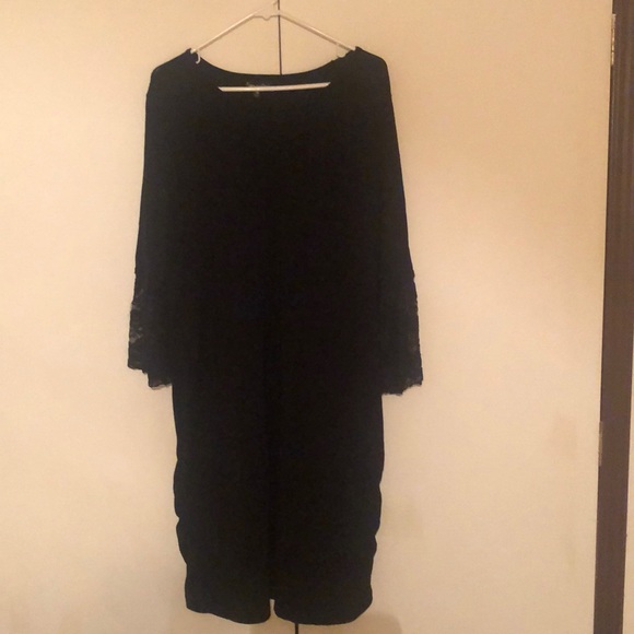 Alison Andrews rayon ruched 1x black dress 3/4 bell lace sleeve - Picture 3 of 11